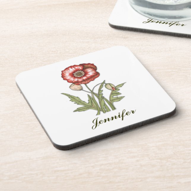 Red Poppy Personalizable Getränkeuntersetzer (Linke Seite)
