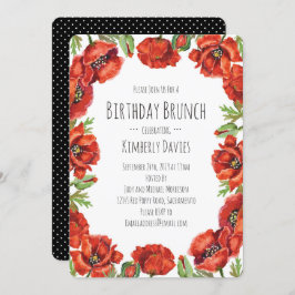 Red Poppy Polka Dot Birthday Brunch Einladung
