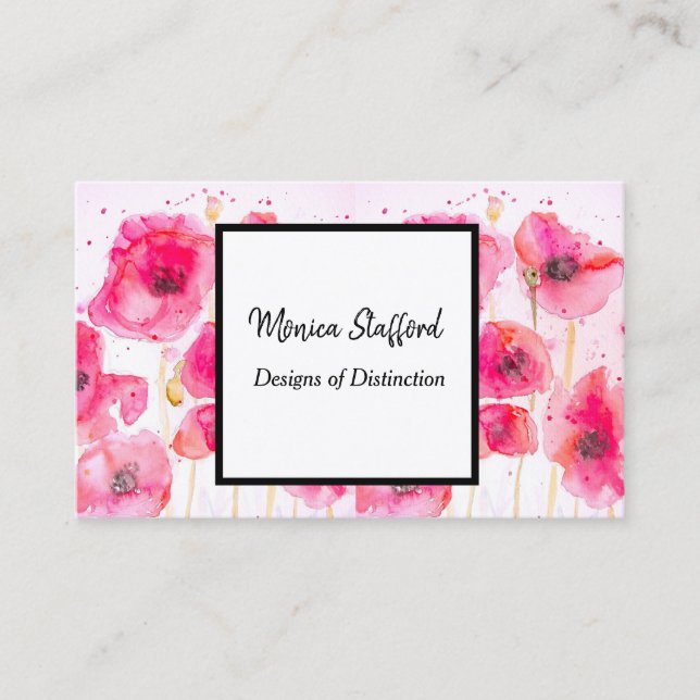 Red Poppy Poppies Blume Aquarell Business Card Visitenkarte (Vorderseite)