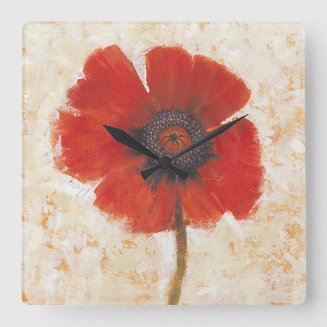 Red Poppy Portrait Quadratische Wanduhr (Vorderseite)
