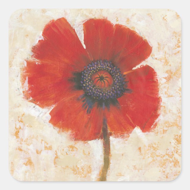 Red Poppy Portrait Quadratischer Aufkleber (Vorderseite)