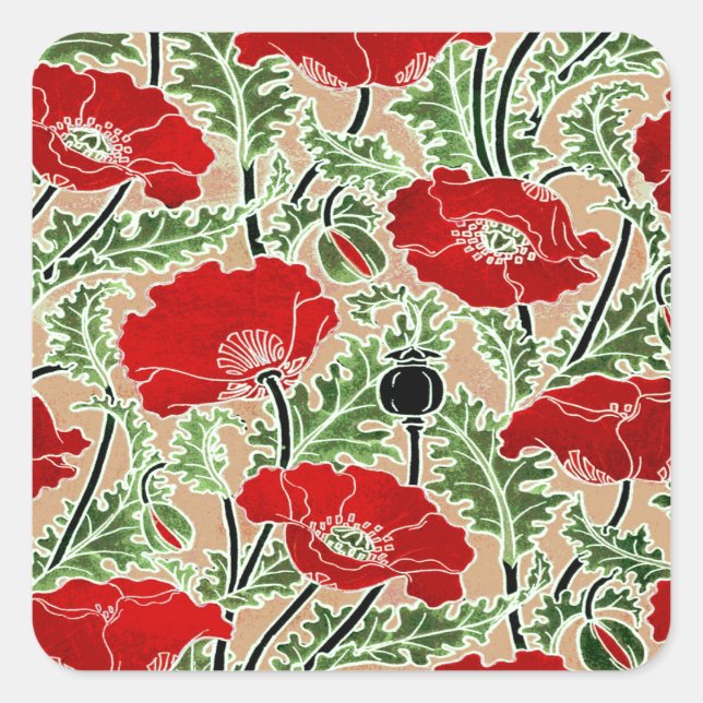 Red Poppy Quadratischer Aufkleber (Vorderseite)