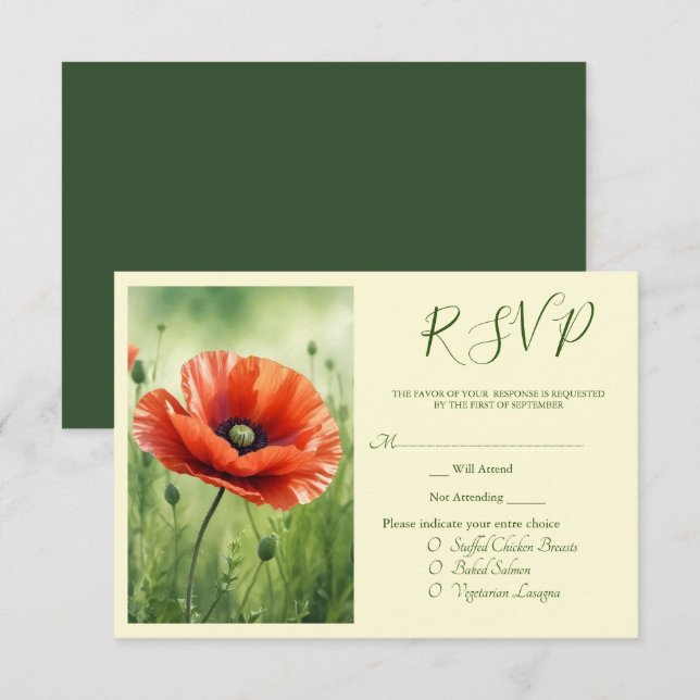 Red Poppy RSVP Card Begleitkarte (Vorne/Hinten)