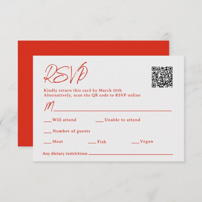 Red Poppy Sacan QR Code Wedding RSVP Karte (Vorne/Hinten)