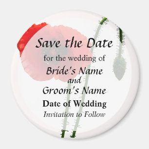 Red Poppy und Bud Save the Date Magnet