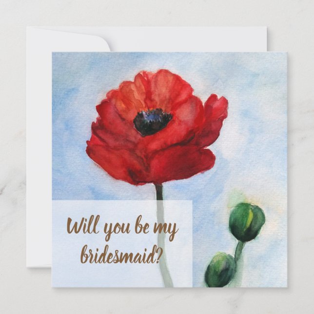 Red Poppy Watercolor Blumenkarten Einladung (Vorderseite)