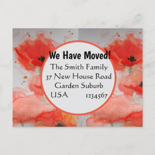 Red Poppy Watercolor Neue Postkartenadresse Postkarte