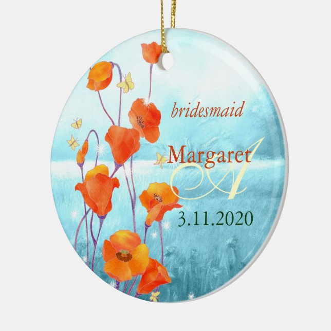 Red Poppy Wedding Bridesmaids Geschenk Keramikornament (Links)