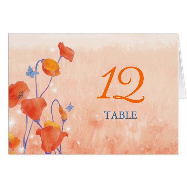 Red Poppy Wedding Tischnummer Card (Vorderseite (Horizontal))