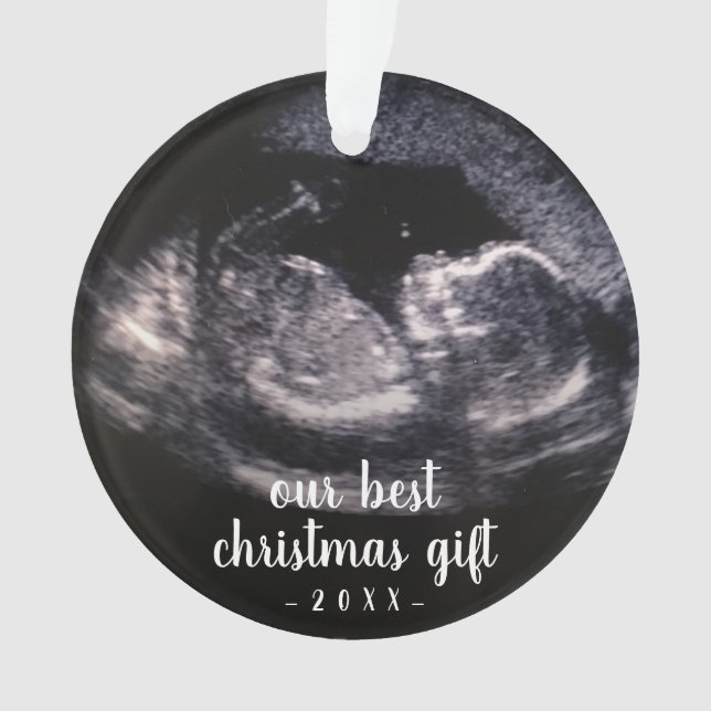 Red Pregnancy Reveal Ultrasound Foto Weihnachten Ornament (Vorderseite)
