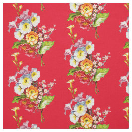 Red Primrose Bouquet Vintag Spring Blumenmuster Stoff