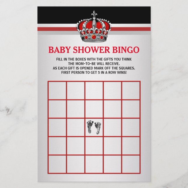 Red Prince Baby Bingo Baby Showkarte (Vorderseite)