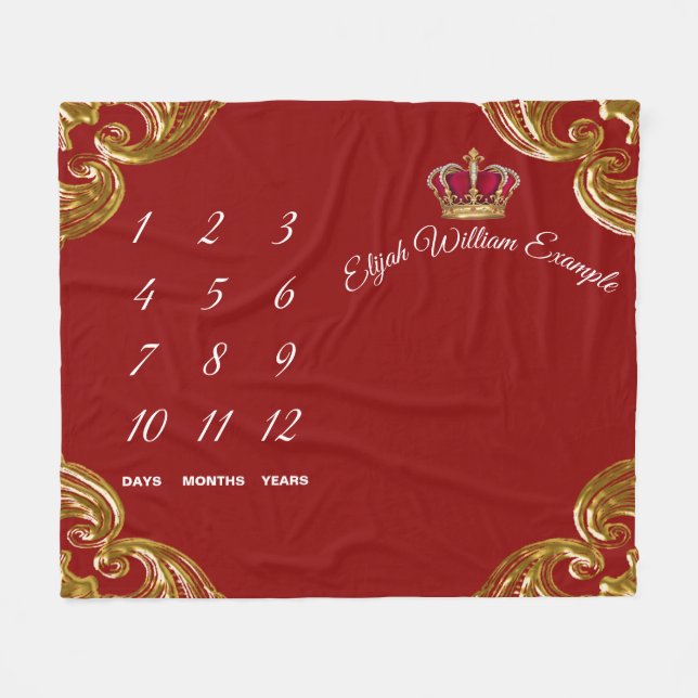 Red Prince Milestone Baby Boy Blanket Fleecedecke (Vorderseite (Horizontal))