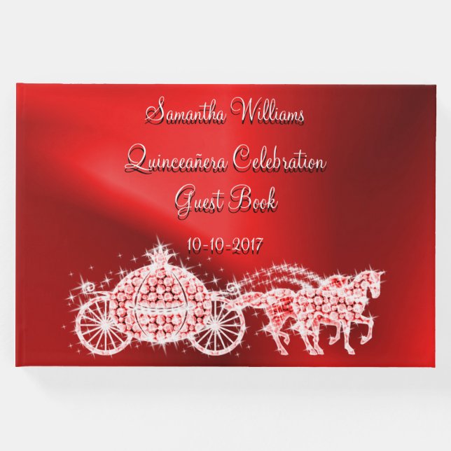 Red Princess Coach & Horses Quinceañera Gästebuch (Vorderseite)