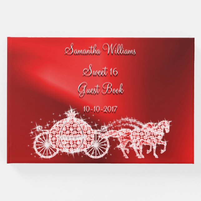 Red Princess Coach & Horses Sweet 16 Gästebuch (Vorderseite)