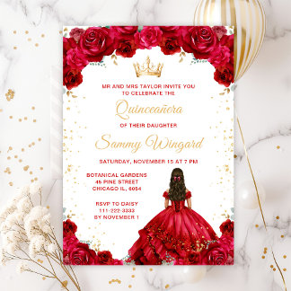 Red Princess Floral Quinceañera Einladung