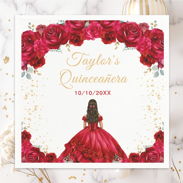 Red Princess Floral Quinceañera Serviette (Von Creator hochgeladen)