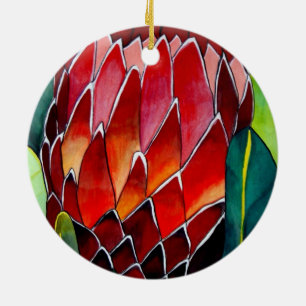 Red Protea Blume Original Aquarellkunst Keramikornament