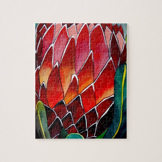 Red Protea Blume Original Aquarellkunst Puzzle (Vertikal)