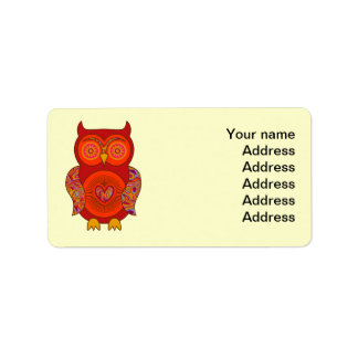Red Psychedelic Owl Adressaufkleber