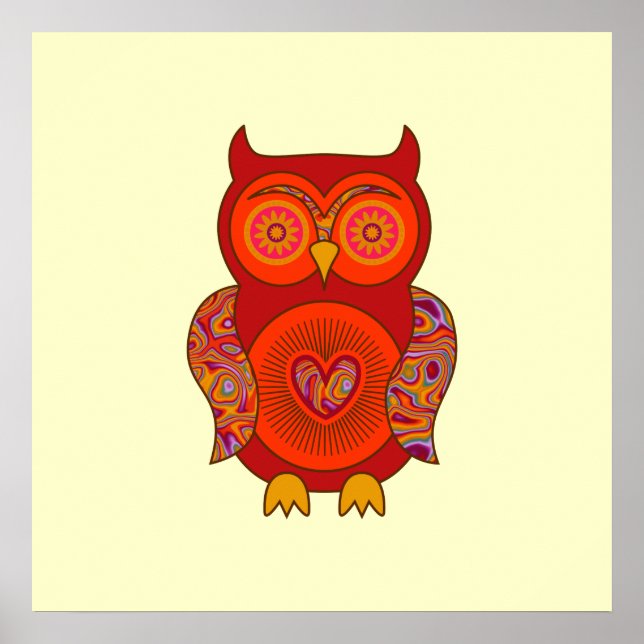 Red Psychedelic Owl Poster (Vorne)