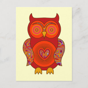 Red Psychedelic Owl Postkarte