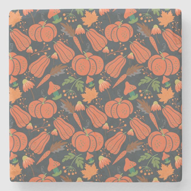 Red pumpkin seamless pattern and carrots steinuntersetzer (Vorderseite)