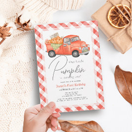 Red Pumpkin Truck Gingham 1. Geburtstag Einladung