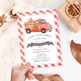 Red Pumpkin Truck Gingham Baby Dusche Einladung