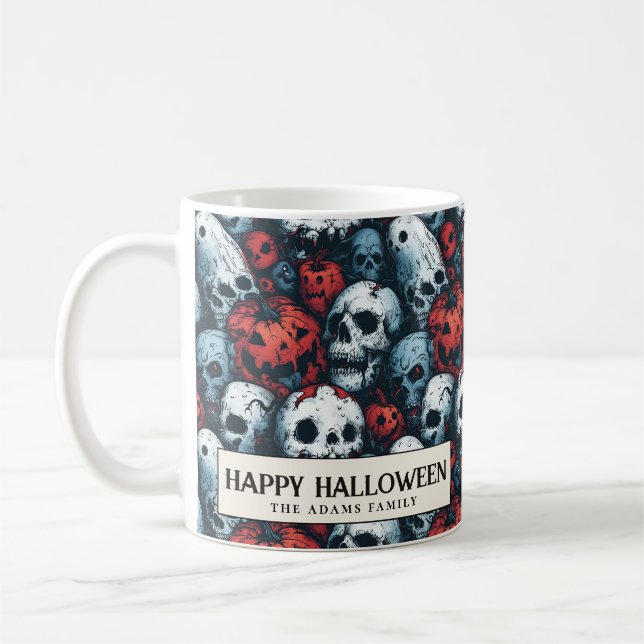 Red Pumpkins and Skulls Halloween Kaffeetasse (Links)