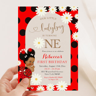 Red Punkt Ladybug Daisy Erster Geburtstag Einladung