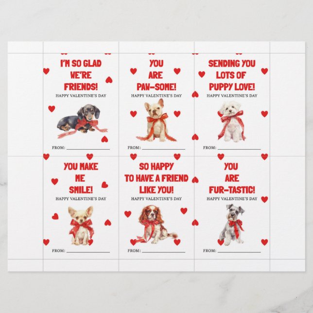 Red Puppy Valentine’s Day Cards for Kids Classroom Briefbogen (Vorderseite)