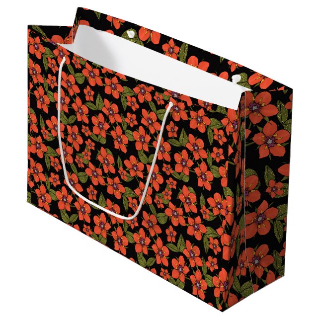 Red purple green scarlet pimpernel Gift Bag Große Geschenktüte (Vorderseite Schrägansicht)