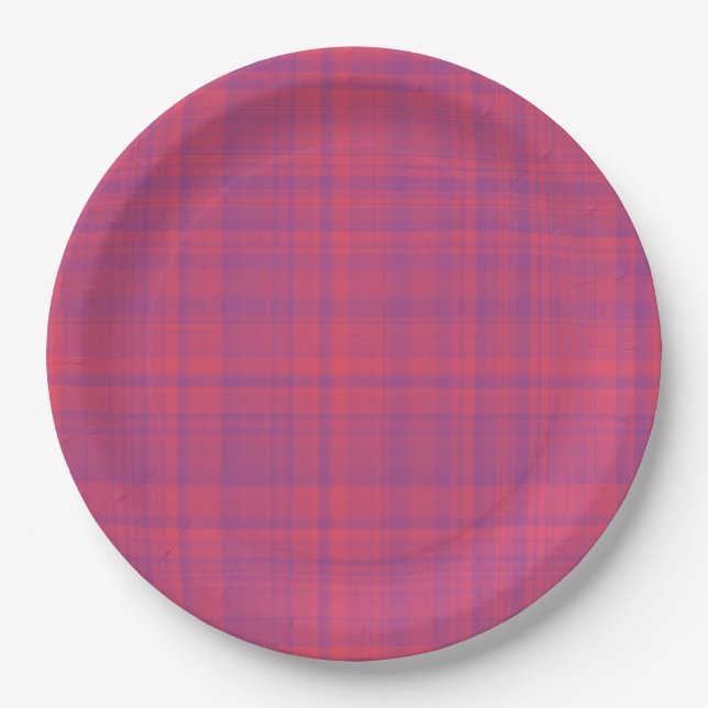 Red Purple Plaid Pattern Pappteller (Vorderseite)