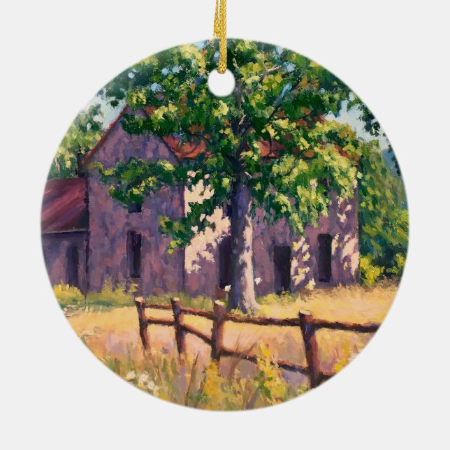 Red Purple Yellow Green Beautiful Farm House  Keramik Ornament (Hinten)