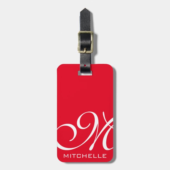 Red QR Script Mit Monogramm Luggage Tag Gepäckanhänger (Vorderseite vertikal)
