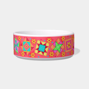 Red Quilt Block Cat Food Bowl Napf