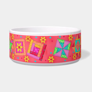 Red Quilt Block Dog Food Bowl Napf