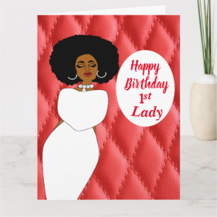 Red Quilted African American 1st Lady Birthday Karte