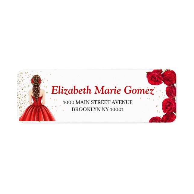 Red Quinceañera Custom Return Address Label (Vorne)