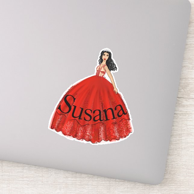Red Quinceanera Fashion Illustration Sticker (Detail)