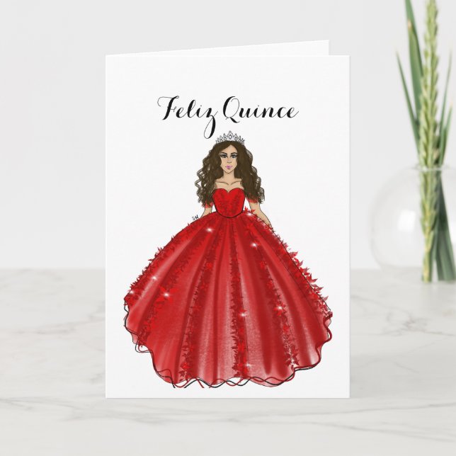 Red Quinceanera - Feliz Quince Birthday Card  Karte (Vorderseite)