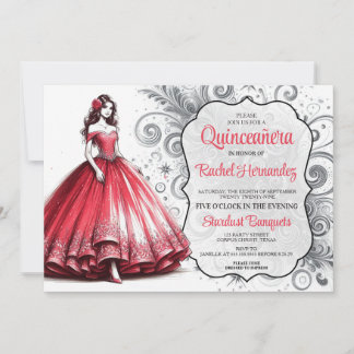 Red Quinceañera Girl Einladung