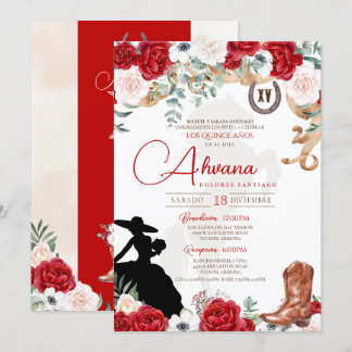 Red Quinceanera Rose Anemone Extravagant Charra/Co Einladung