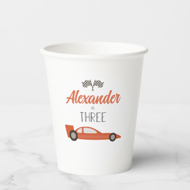 Red Race Car 3RD Geburtstagspapiere Cups Pappbecher (Vorderseite)