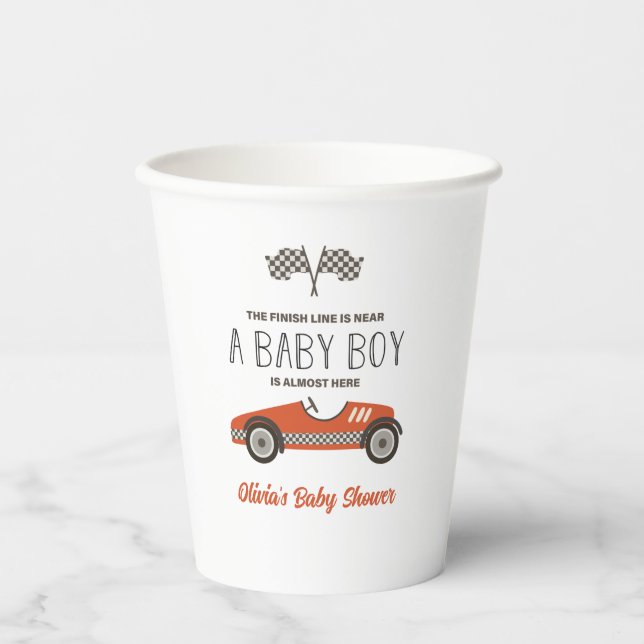 Red Race Car Baby Dusche Pappbecher (Vorderseite)