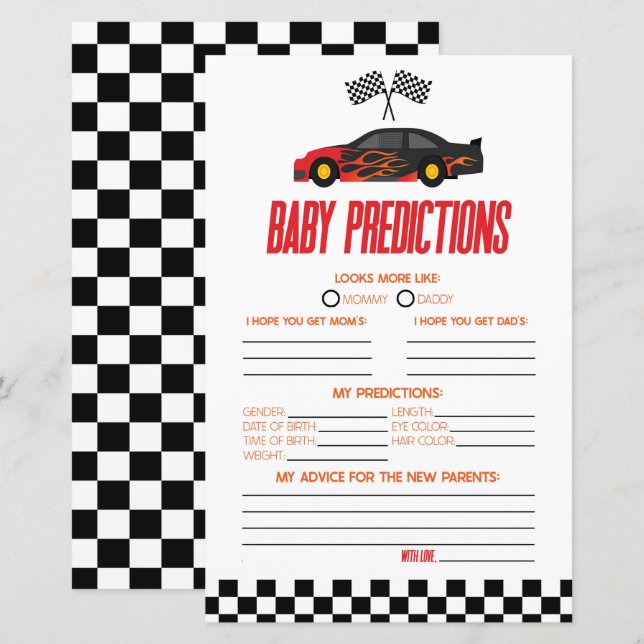 Red Race Car Baby Shower Predictions Game (Vorne/Hinten)
