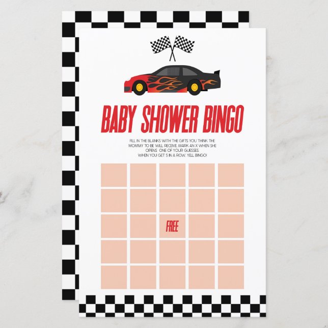 Red Race Car Bingo Baby Showspiel (Vorne/Hinten)