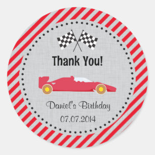 Red Race Car Birthday Danke Stickers