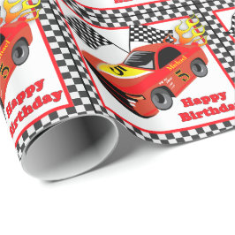 Red Race Car Black Karo personalisieren Geschenkpapier
